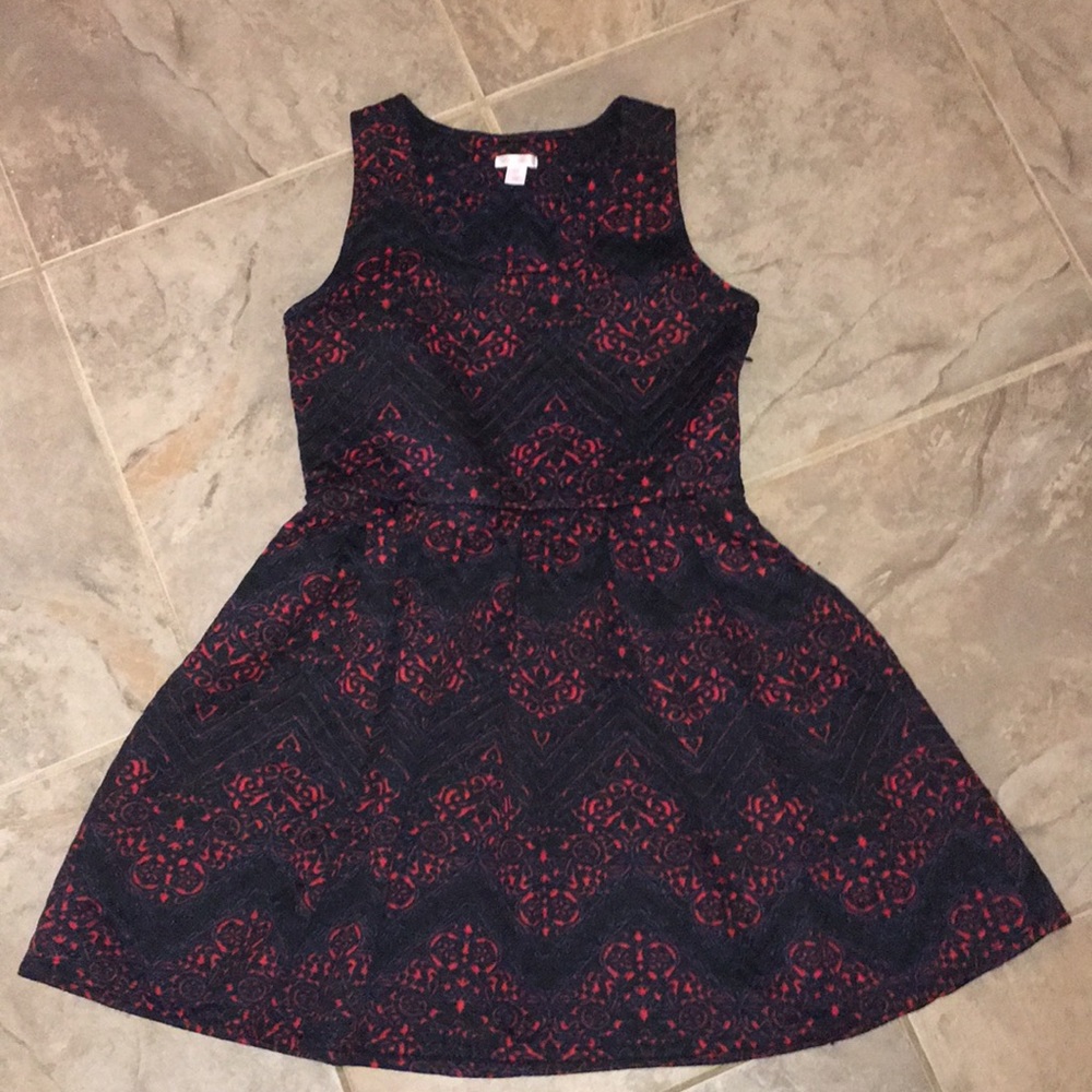 Navy and Red Patterned Dress